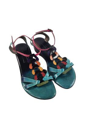 Multicolor Leather Wedge Sandals Size 36 Made in Colombia Boho Festival